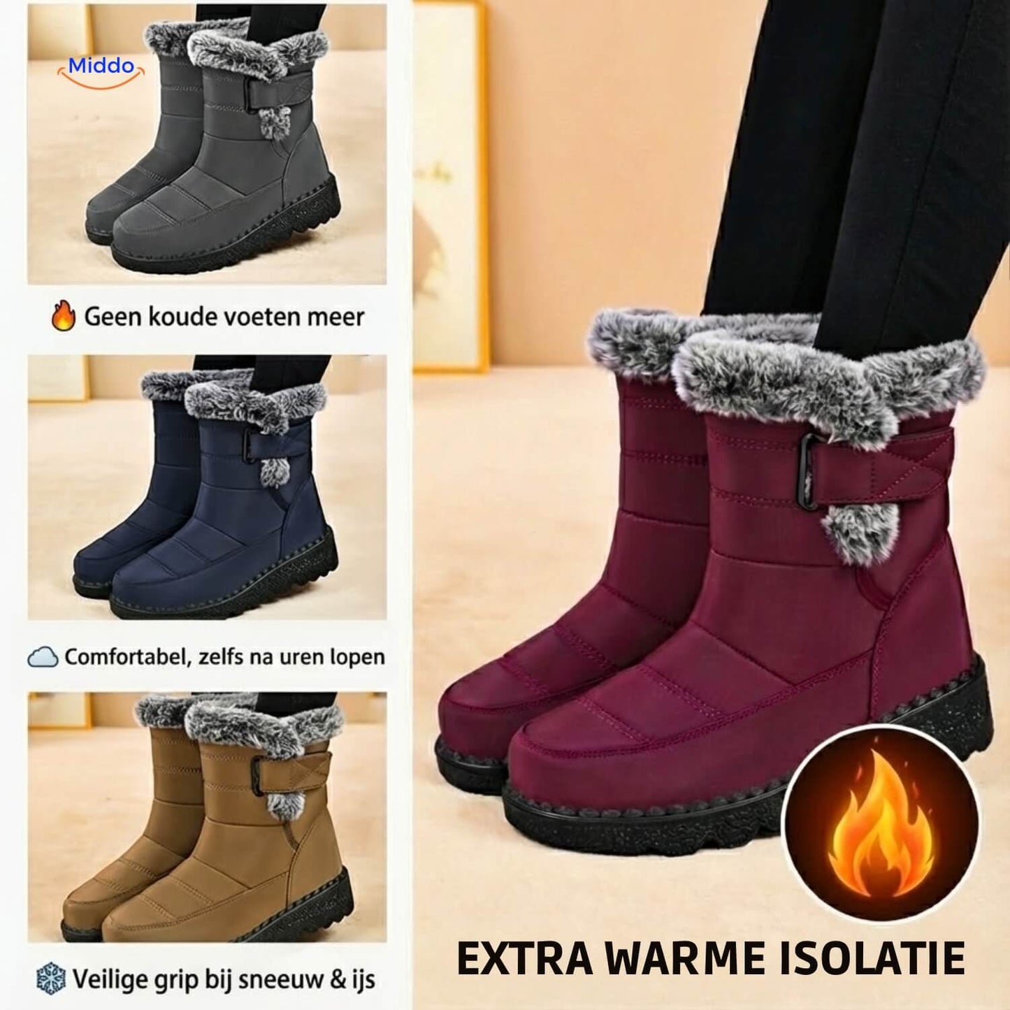 Elara™ Winterlaarzen – Warm, Antislip & Waterafstotend